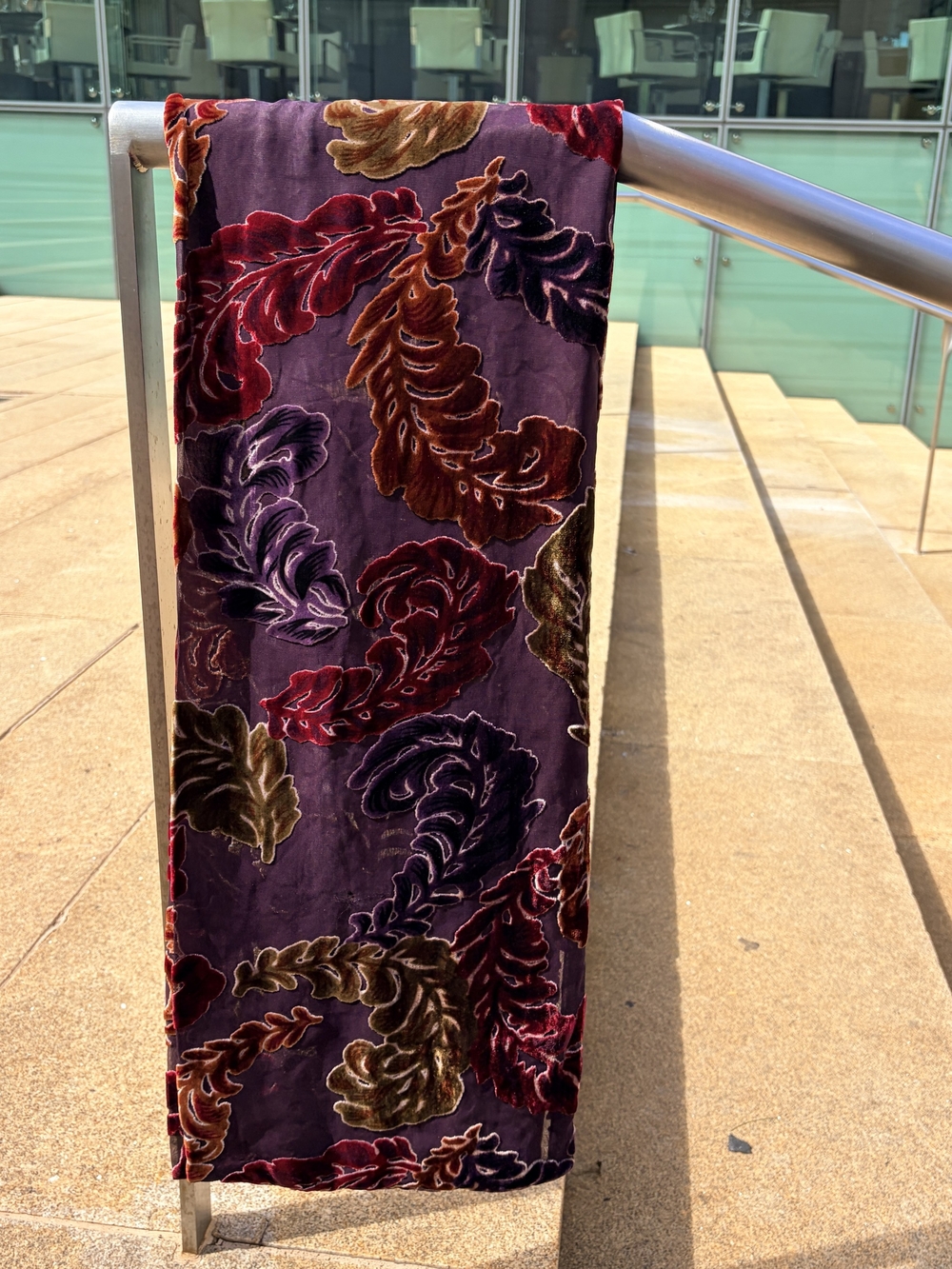Nick & Nora Velvet Burnout Oblong Scarf with Colorful Leaf Pattern